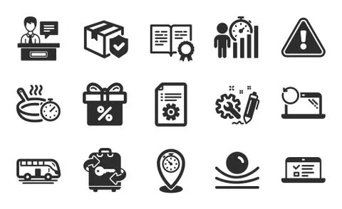 Web lectures, Engineering and Parcel insurance icons set. Vector Stock Illustration