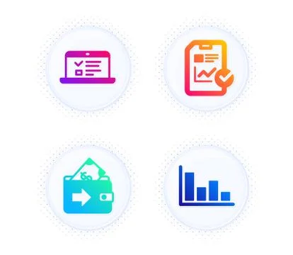 Web lectures, Report checklist and Wallet icons set. Histogram sign. Vector Stock Illustration