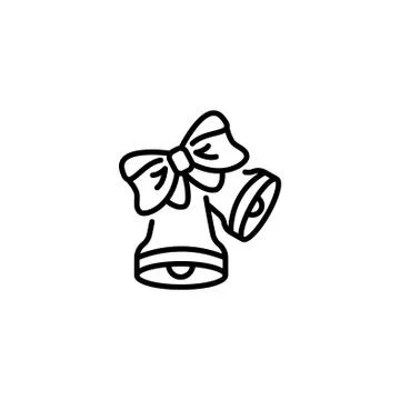 Web line icon. Bell with bow black on white background Stock Illustration