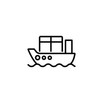Web line icon. Cargo Ship black on white background Stock Illustration