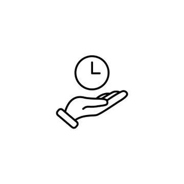 Web line icon. Clock in hand black on white background Stock Illustration