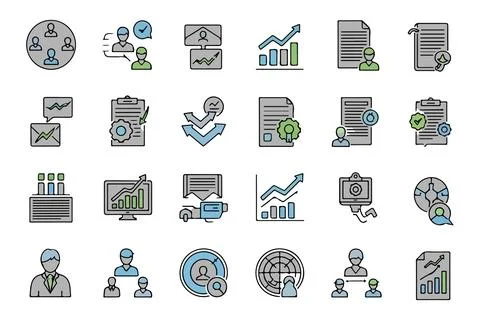 Web Line Icon Collection Representing Business Strategy, Leadership, Market.. Stock Illustration