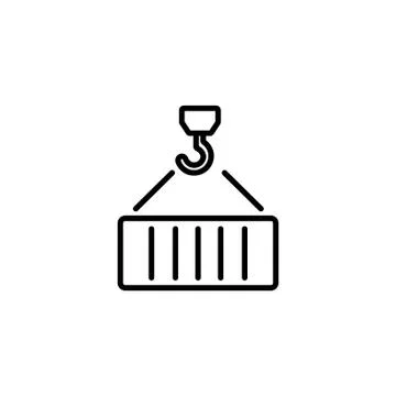 Web line icon. Crane, loading container black on white background Illustrazione stock