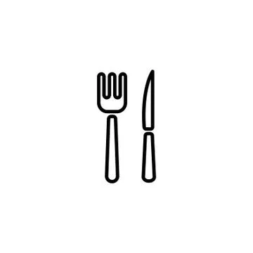 Web line icon. Cutlery (fork, knife) black on white background Stock Illustration