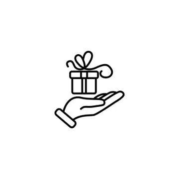 Web line icon. Gift in hand black on white background Stock Illustration