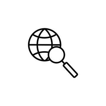 Web line icon. Globe and loupe black on white background Stock Illustration