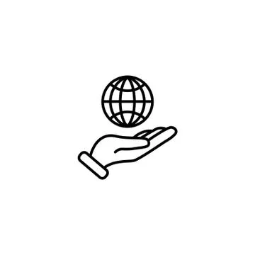 Web line icon. Globe in hand. black on white background Stock Illustration