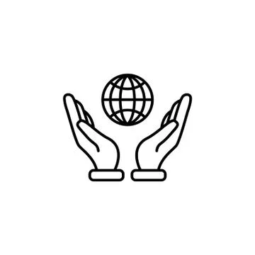 Web line icon. Globe in hand. black on white background Illustrazione stock