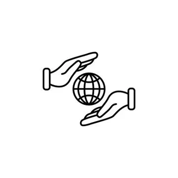 Web line icon. Globe in hands. black on white background Stock Illustration