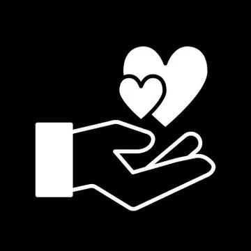 Web line icon. Heart in hand. Vector isolated on black. Solid design Illustrazione stock