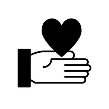Web line icon. Heart in hand. Vector isolated on white. solid design Stock Illustration