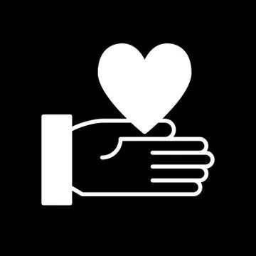 Web line icon. Heart in hand. Vector isolated on black. Solid design Stock Illustration
