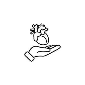 Web line icon. Human heart in hand Stock Illustration