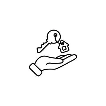 Web line icon. Key in hand, key from the house Stock Illustration