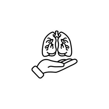 Web line icon. Lungs in hand black on white background Stock Illustration