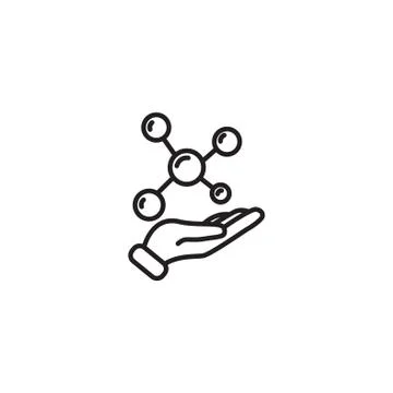 Web line icon. Molecule in hand black on white background Stock Illustration