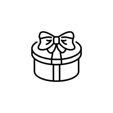Web line icon. Present round box, gift Stock Illustration