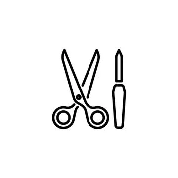 Web line icon. Scissors and nail file Stock Illustration