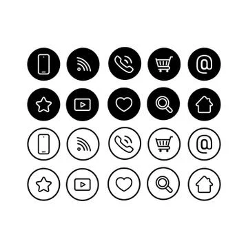 Web line icon set. Contact symbol. Communication sign. Social network icon. P Stock Illustration