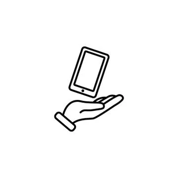 Web line icon. Smartphone in hand black on white background Stock Illustration