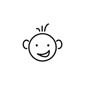 Web line icon. Smiling child, fanny baby Stock Illustration