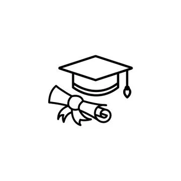 Web line icon. Student cap with diploma, education icon Stock Illustration