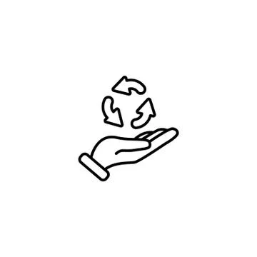 Web line icon. Three round arrows in hand (Service processing, recycling) Stock Illustration