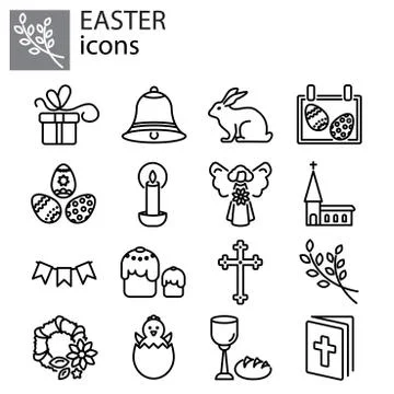 Web line set. Easter black on white background Stock Illustration