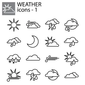 Web line set. Weather set. Weather forecast set for the site Stock Illustration