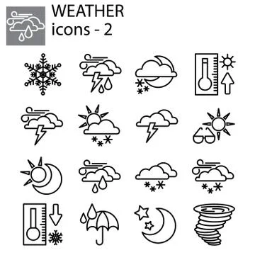 Web line set. Weather set. Weather forecast set for the site Illustrazione stock