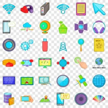 Web map icons set, cartoon style Stock Illustration