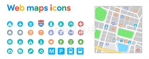 Web Maps Icons Collection. Set of highlights on map in internet ...