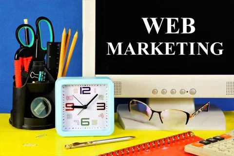 Web marketing. Text label on the computer screen. Stock Photos