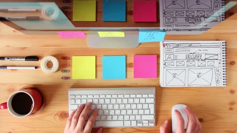 The web master is working on the computer. Vídeo Stock 72427747