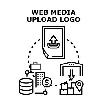 Web media content upload and distribution process icon Stock Illustration