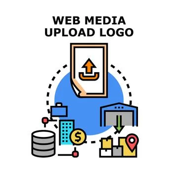 Web media content upload and distribution process icon Stock Illustration