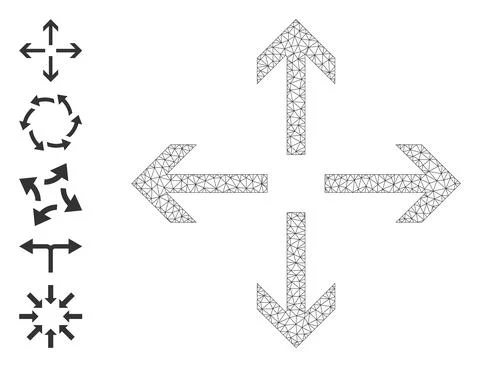 Web Mesh Expand Arrows Icon with Simple Pictograms Stock Illustration