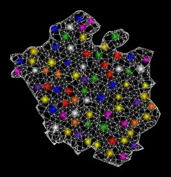 Web Mesh Map of Chandigarh City with Bright Light Spots Stock Illustration