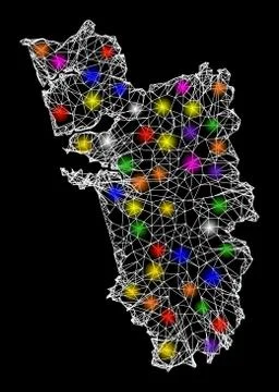 Web Mesh Map of Goa State with Bright Light Spots Stock Illustration
