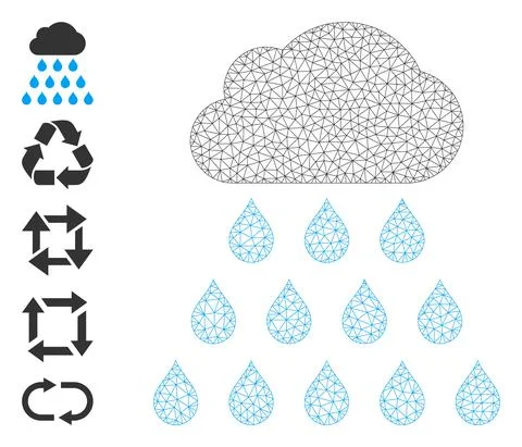 Web Mesh Rain Cloud Icon with Simple Symbols 스톡 일러스트