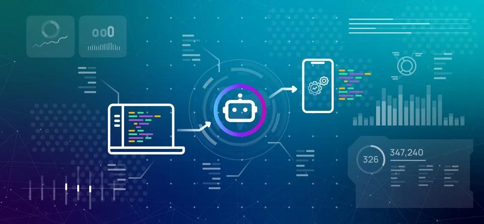 Web to mobile application conversion with artificial intelligence robot Stock Illustration