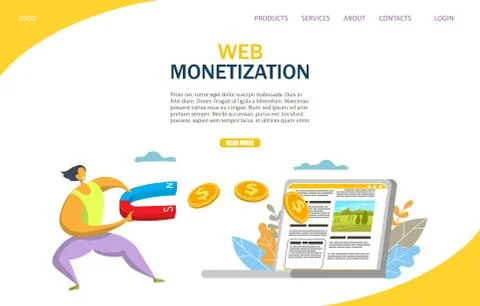 Web monetization vector website landing page design template Stock Illustration