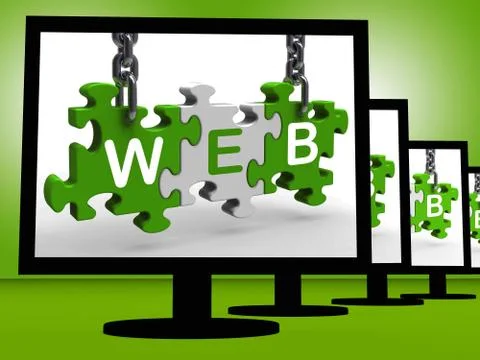 Web on monitors shows website information Ilustración de archivo