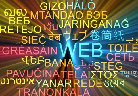 Web multilanguage wordcloud background concept glowing Stock Illustration