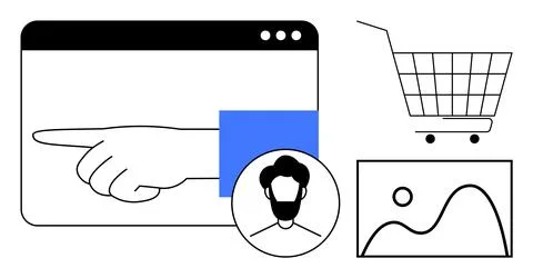 Web Navigation and E-commerce Elements Represented in Minimalist Style Stock Illustration