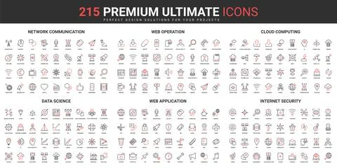 Web network communication, internet application security, science thin line red 스톡 일러스트