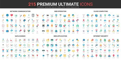 Web network communication, internet application security, science color flat Stock Illustration