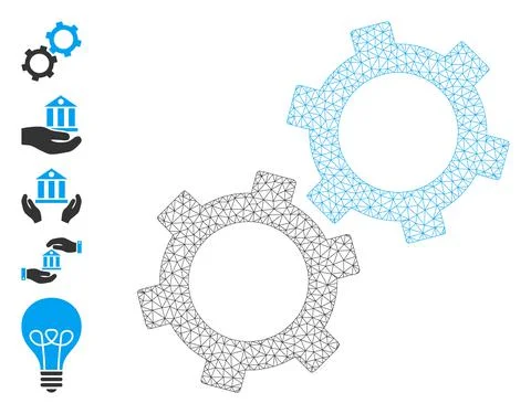 Web Network Gears Icon with Simple Pictograms Stock Illustration