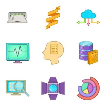 Web network icons set, cartoon style 스톡 일러스트