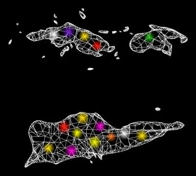 Web Network Map of American Virgin Islands with Colorful Light Spots Stock Illustration